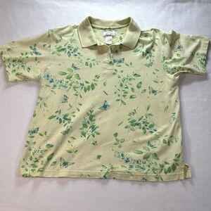 EP PRO Polo Short Sleeve Yellow Golf Shirt Blue Butterfly Print